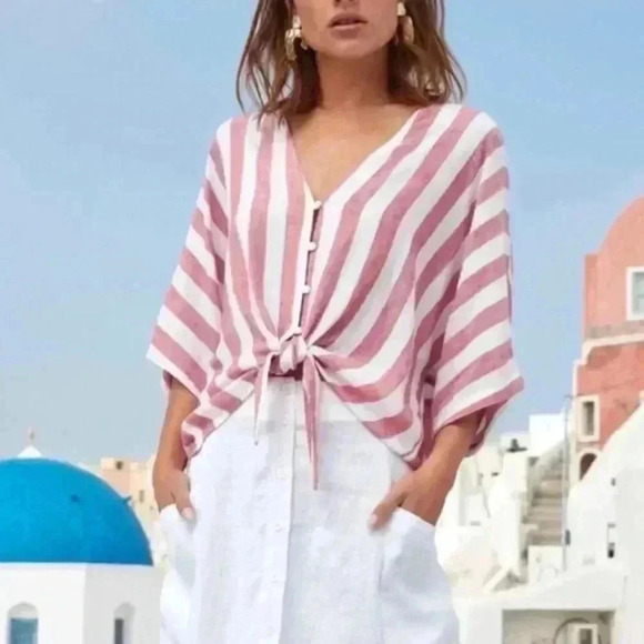 Rails Thea Tie Front Linen Button Up in Seville Stripe - Picture 5 of 5